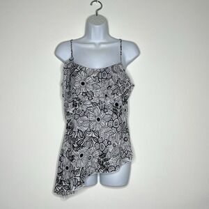 Vtg 90s Y2K Mesh‎ Top Asymmetrical Cami Tank Sz Med Floral Date Night Club Fairy